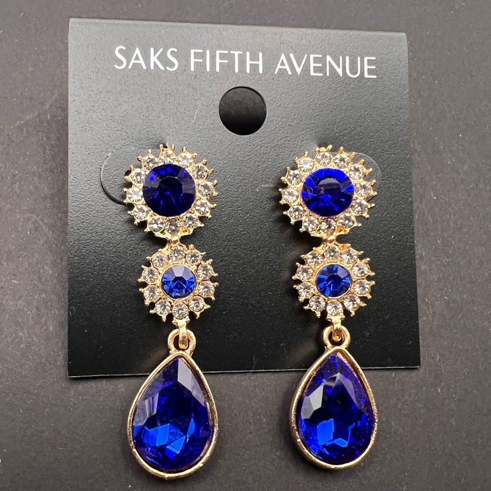 Saks Fifth Avenue Royal Blue and Gold Dangle Earrings